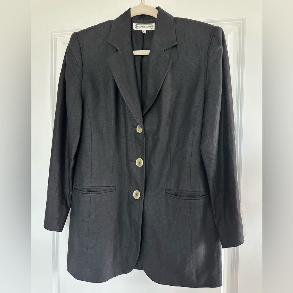 Vintage Lauren Alexandra Black Linen Blazer Women’s Size 2
